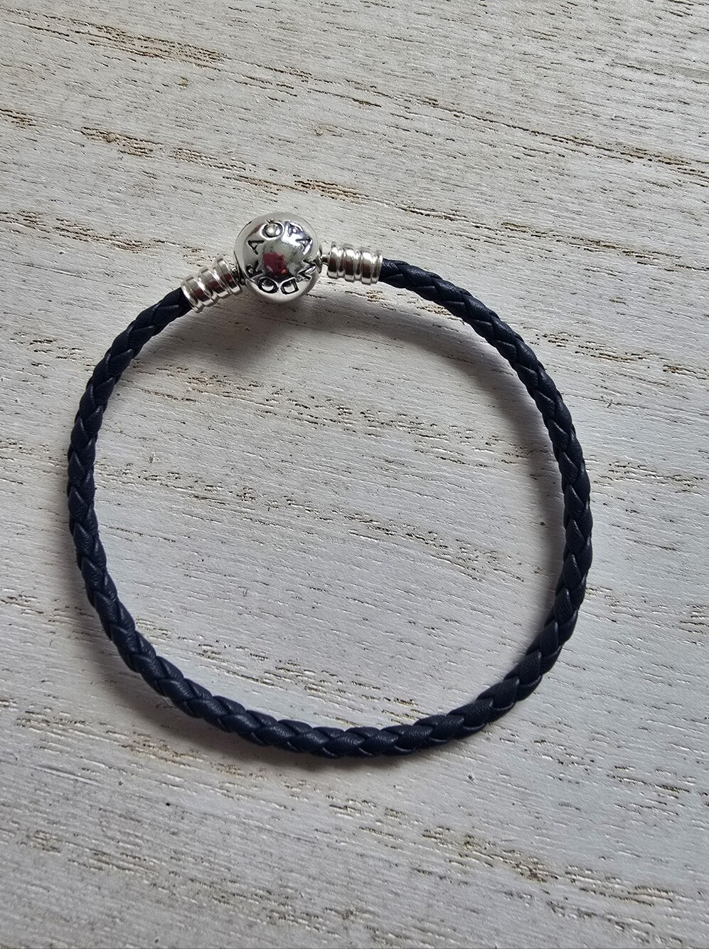 Authentic Pandora Blue Braided Leather Bracelet with Silver Logo Clasp Sz 6.5